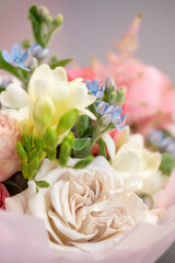 Flower composition. Macro photo. Wedding decor. A Beautiful bouquet of fresh spring flowers.