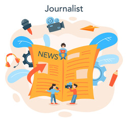 Journalist concept. TV reporter with microphone. Mass media