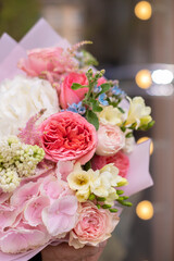 Flower composition. Macro photo. Wedding decor. A Beautiful bouquet of fresh spring flowers.