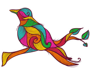 Line Art Bird In Branch Illustration