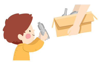 Kid Boy Give Bottle Recycle Box Illustration