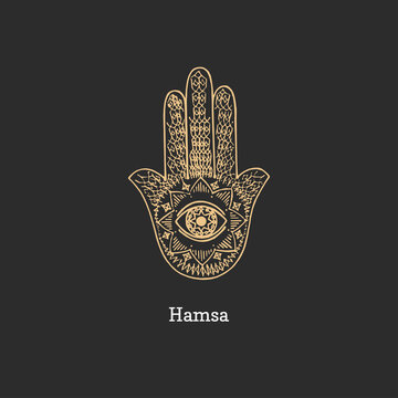 Hamsa, vector image. Sketch of magical symbol.