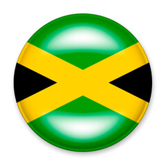 Flag of Jamaica in the form of a round button with a light glare and a shadow.