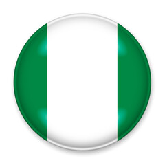 Flag of Nigeria in the form of a round button with a light glare and a shadow.