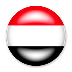 Flag of Yemen in the form of a round button with a light glare and a shadow. The symbol of Independence Day, a souvenir, a button for switching the language on the site, an icon.