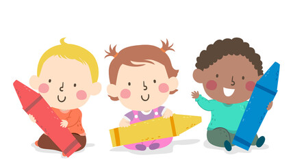 Kids Toddlers Primary Colors Crayons Illustration