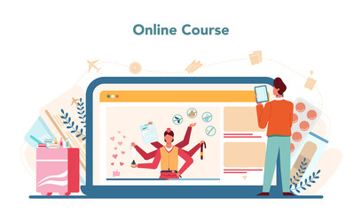 Stewardess online service or platform. Beautiful female flight