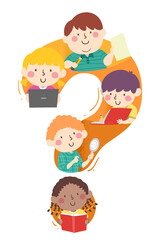 Kids Study Question Mark Laptop Illustration