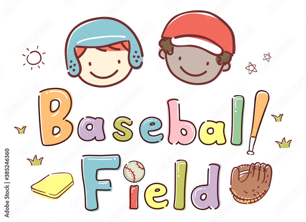 Sticker Stickman Kids School Baseball Field Illustration