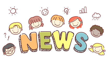 Stickman Kids News Lettering Illustration