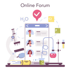 Chemistry science online service or platform set. Scientific experiment