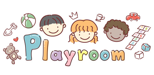 Stickman Kids School Playroom Text Illustration