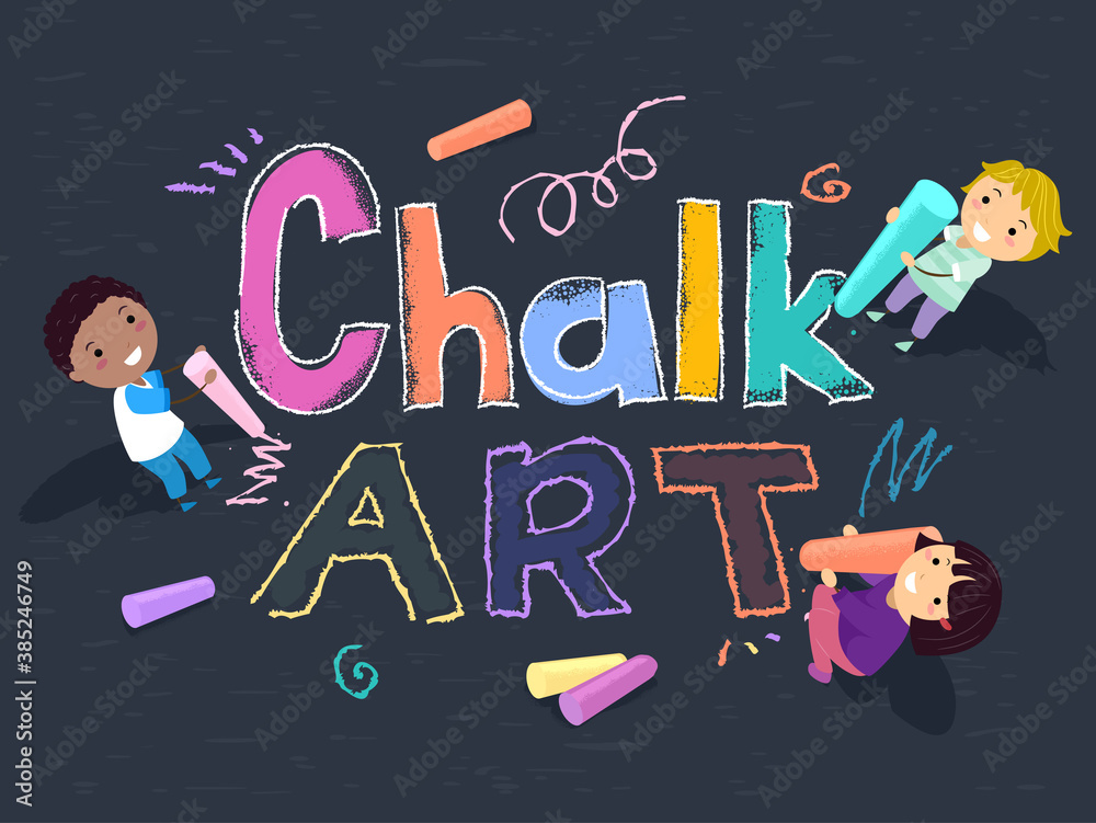 Poster Stickman Kids Chalk Art Lettering Illustration