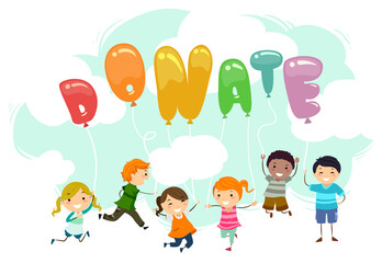 Stickman Kids Balloons Donate Illustration
