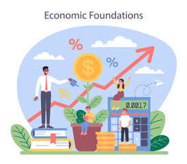 Economy school subject concept. Student studying economics