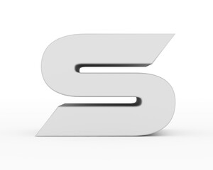 Letter S - white gray futuristic 3d font standing isolated on white background