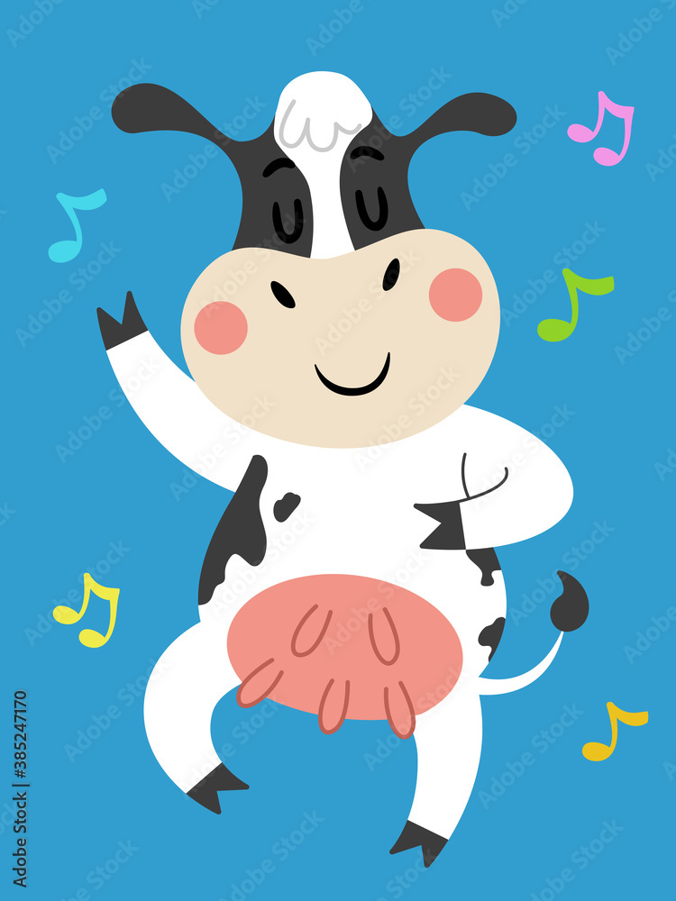 Canvas Prints cow animal dance music notes illustration