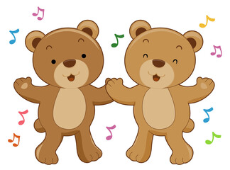 Bears Dancing Music Notes Illustration
