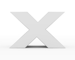 Letter X - white gray futuristic 3d font standing isolated on white background