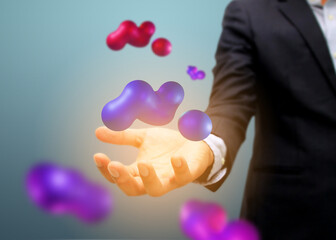 futuristic organic liquid floating in hand. technology concept, 3d rendering