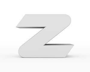 Letter Z - white gray futuristic 3d font standing isolated on white background