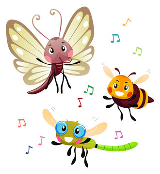 Insects Dance Music Notes Illustration