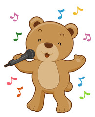 Fototapeta premium Bear Sing Microphone Illustration