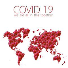 Obraz premium A pandemic of covid 19 sars corona virus plague that crosses international boundaries, affecting people on a worldwide scale, map of the world made of virus model on white background