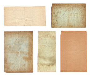 Set of Old vintage rough paper with scratches and stains texture