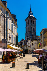 Picturesque view of streets and old houses of Cognac town in Charente department, southwestern...