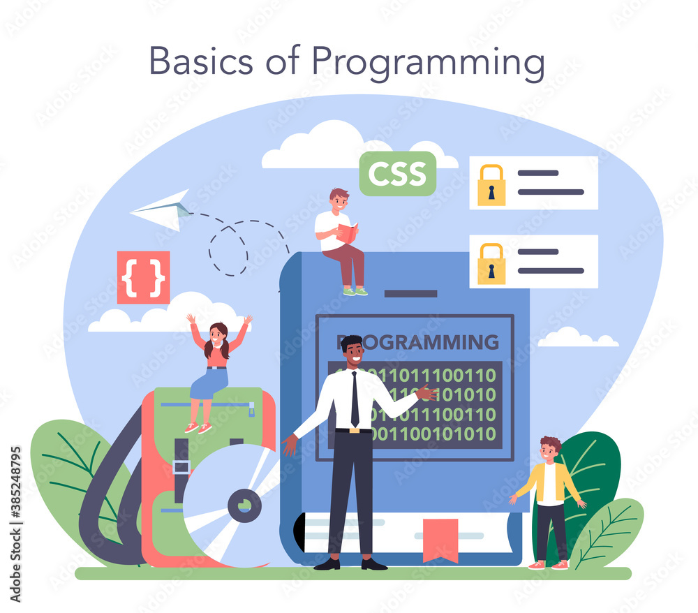 Wall mural it education concept. student write software and create code