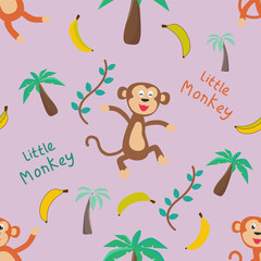 Vector seamless pattern with cute baby monkey, Childish texture in minimalistic style. Great for fabric, textile Vector Illustration