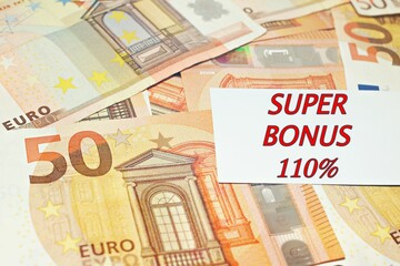 close up of euro banknotes with the sign 