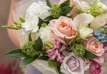 Flower composition. Macro photo. Wedding decor. A Beautiful bouquet of fresh spring flowers.