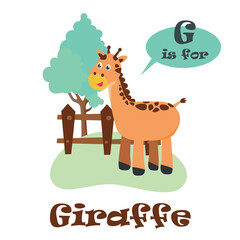 Obraz premium Cute cartoon giraffe, letter G of animal alphabet. Cute Animal Alphabet Series. Alphabet animals for children.