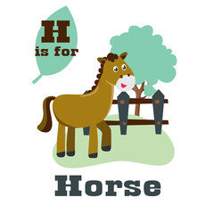 Animal alphabet H with horse cartoon. Cute Animal Alphabet Series for children.
