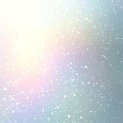 Holographic shiny winter holidays background decorated falling snow. Blue pink yellow gradient light gradient. Blurred texture for wonderful Xmas design.