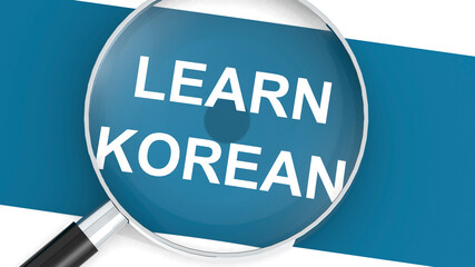 Magnifying glass with learn korean word