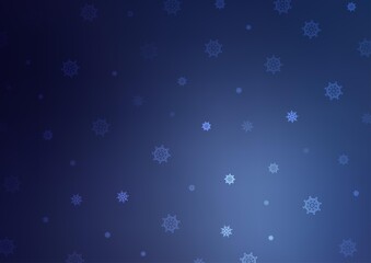 Dark BLUE vector pattern with christmas snowflakes.