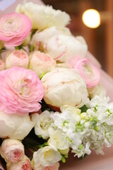 Flower composition. Macro photo. Wedding decor. A Beautiful bouquet of fresh spring flowers.