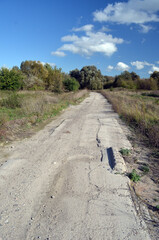Broken concrete.Abandoned huge Soviet milk farm remains. Kiev Region