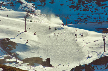 Ski resort, Sierra Nevada, beginning of the year with hardly any snow, open slopes, artificial...
