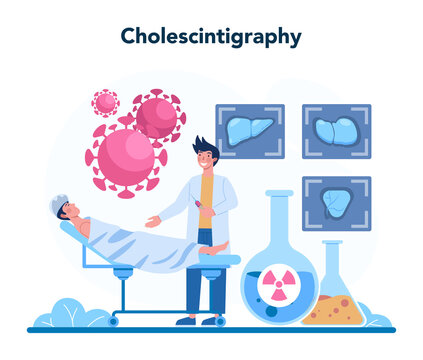 Hepatologist concept. Doctor make liver examination, cholescintigraphy