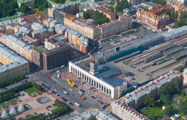 Fototapeta na wymiar St. Petersburg - view from the helicopter to the Finlyandsky railway station. 