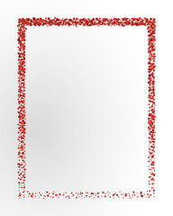 Poster with red confetti, sparkles, glitter frame and space for text on white background. Vector illustration. Elements for banner, design, logo, card, web, invitation, business, party.