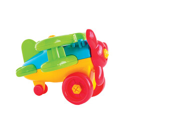 children's toy airplane ON A WHITE BACKGROUND, HORIZONTAL ORIENTATION, ISOLATED