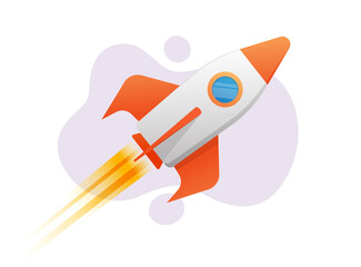 Rocket ship flying vector, retro spaceship flight isolated on white background flat cartoon illustration