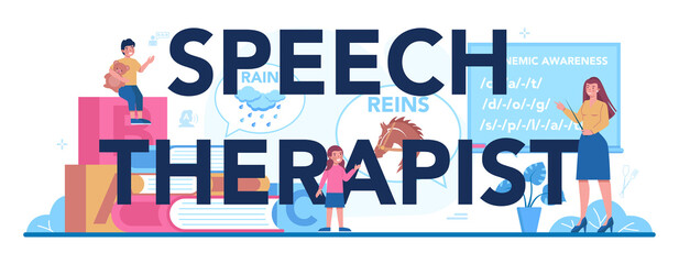 Speech therapy typographic header. Didactic correction and treatment