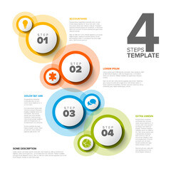 Four white circle steps process infographic