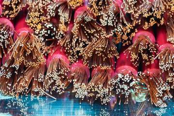 Naklejka premium Close-up of stripped copper electrical power cables